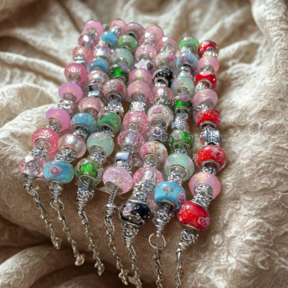 Handmade Beaded Crystal Floral Charm Bracelet